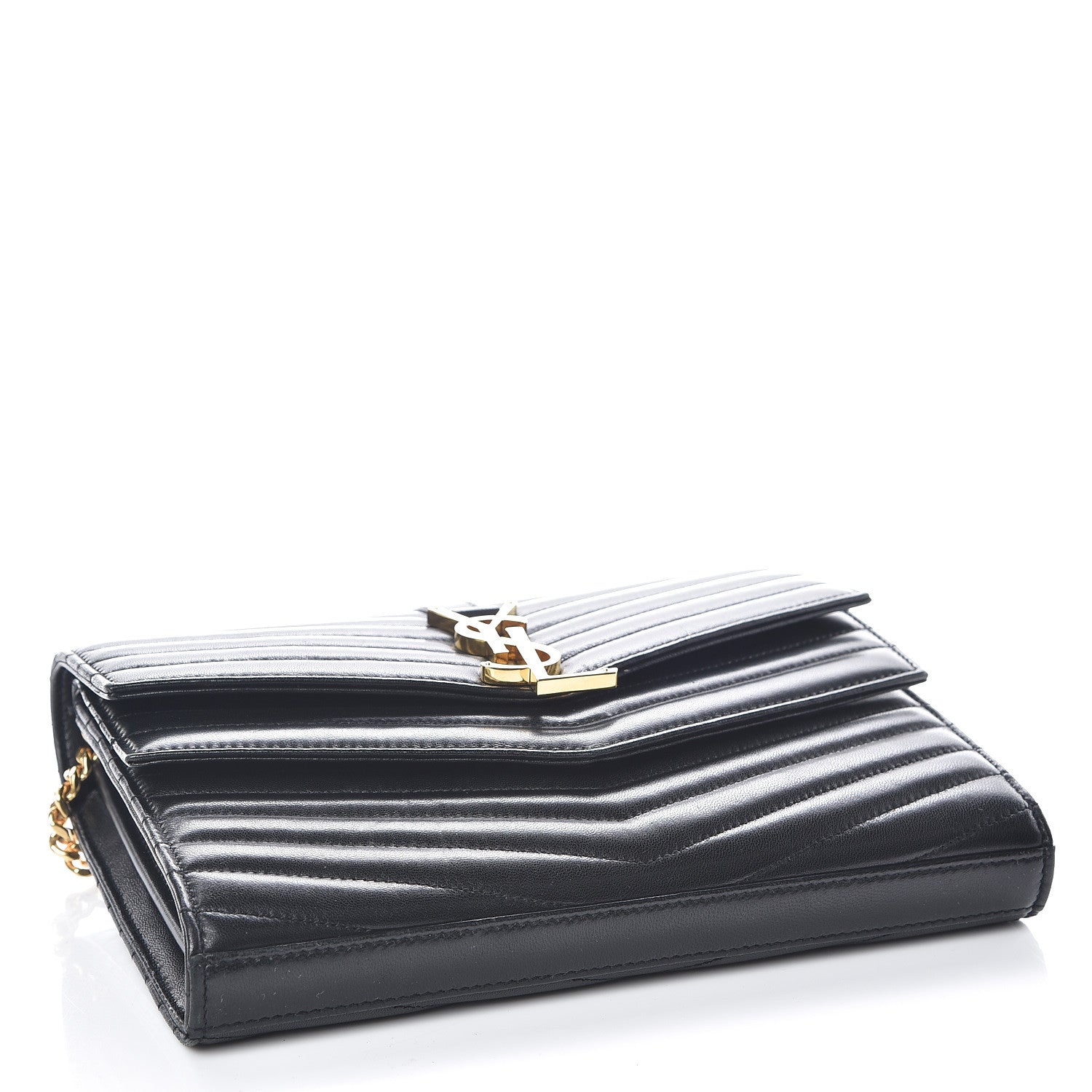 Saint Laurent Lambskin Matelasse Chevron Monogram Sulpice Chain Wallet Black 4 of 9