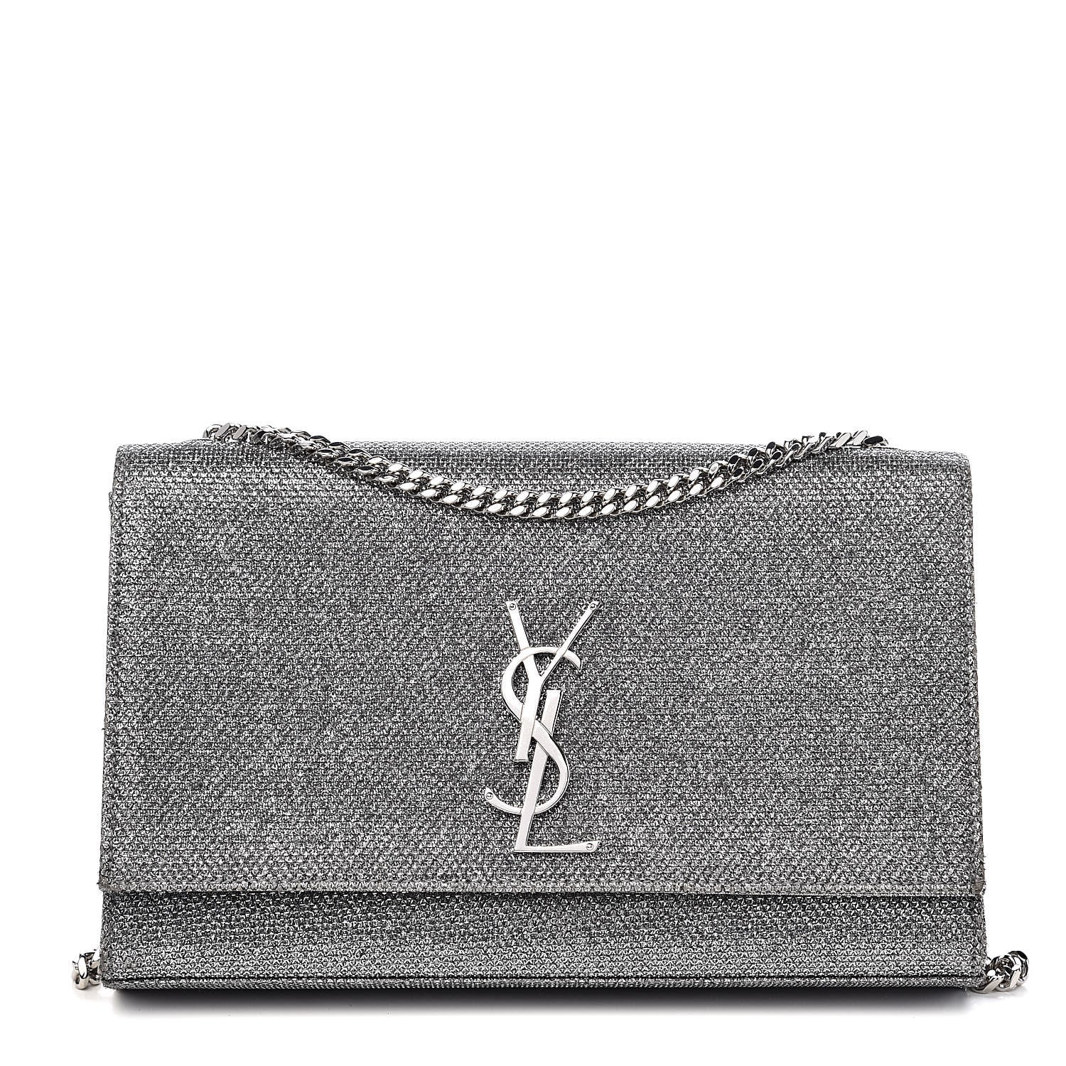 Saint Laurent Metallic Canvas Woven Medium Classic Monogram Kate Satchel Silver 1 of 12