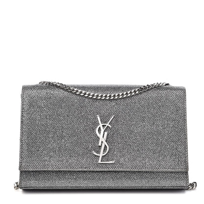 Saint Laurent Metallic Canvas Woven Medium Classic Monogram Kate Satchel Silver 1 of 12