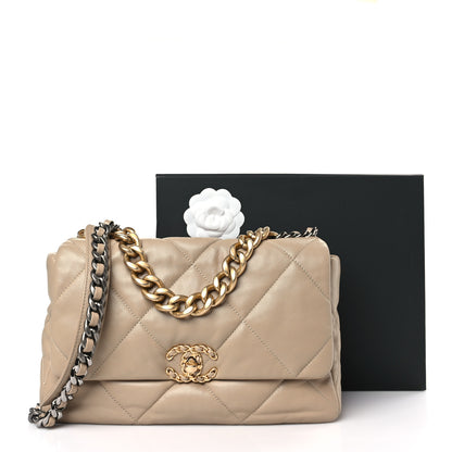 Chanel Lambskin Quilted Large Chanel 19 Flap Dark Beige 9 of 9