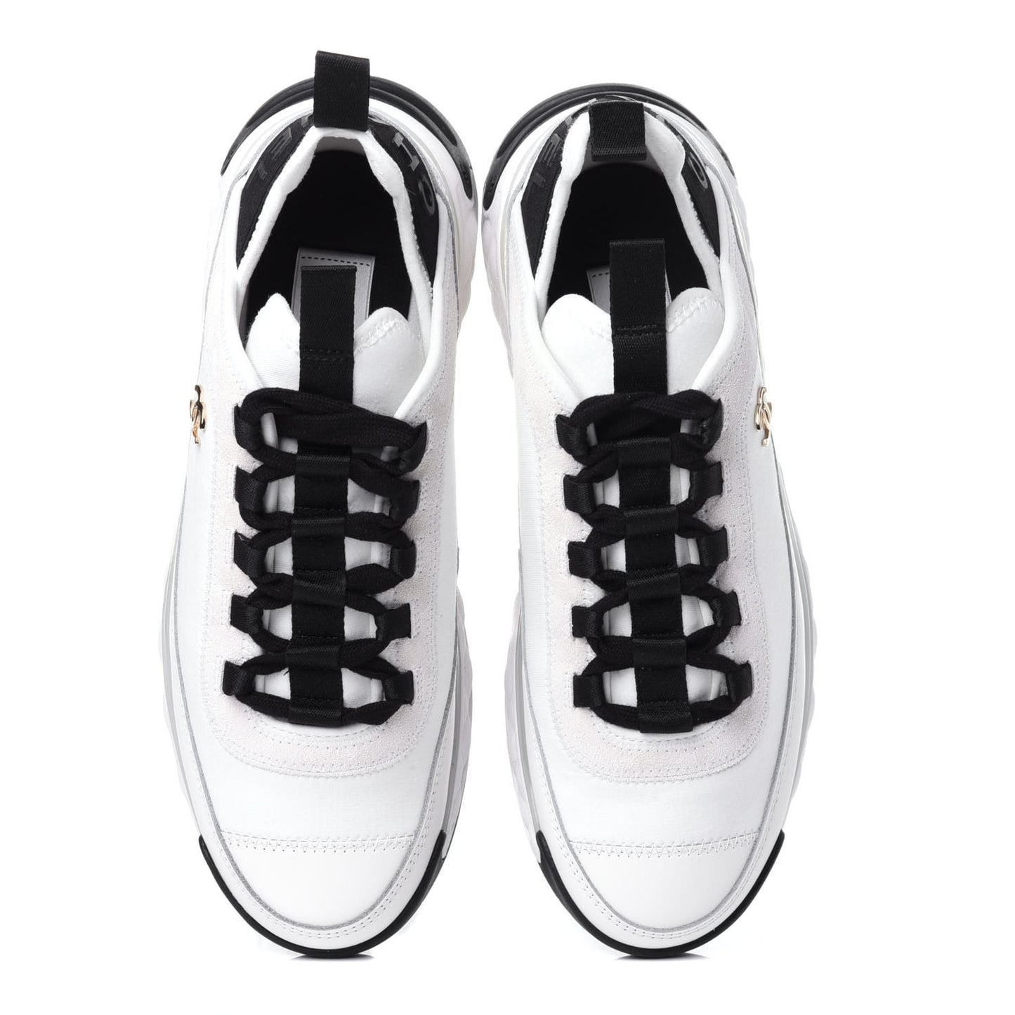 Velvet Calfskin Mixed Fibers CC Sneakers 38 Ivory Black