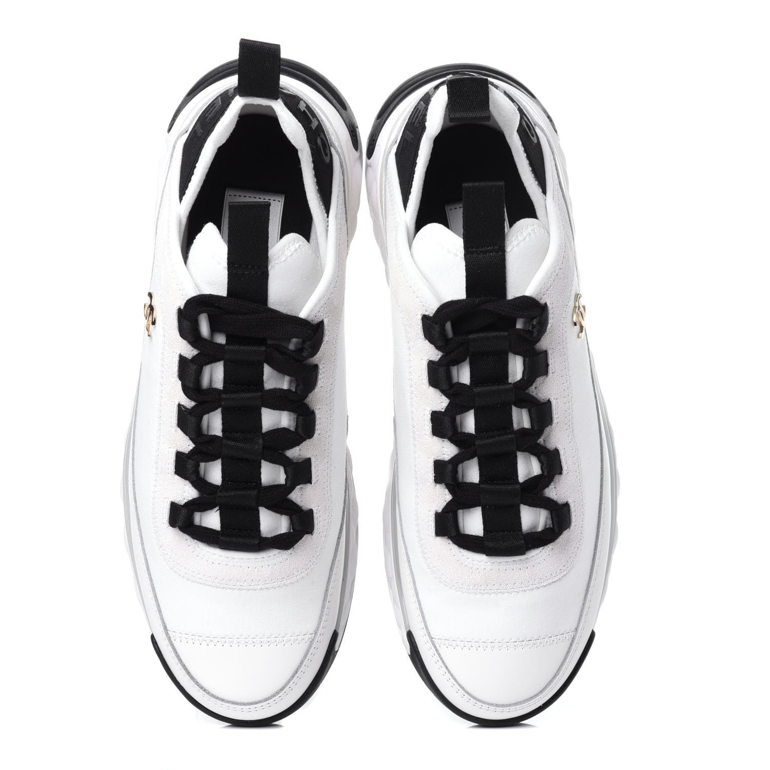 Chanel Velvet Calfskin Mixed Fibers CC Sneakers 38 Ivory Black 6 of 12