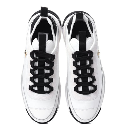 Chanel Velvet Calfskin Mixed Fibers CC Sneakers 38 Ivory Black 6 of 12