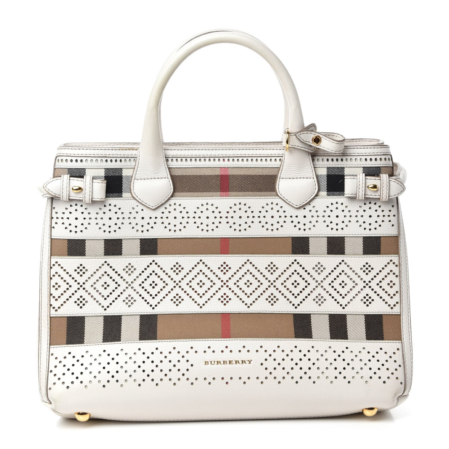 Burberry Calfskin House Check Perforated Medium Banner Tote Natural 1 of 10