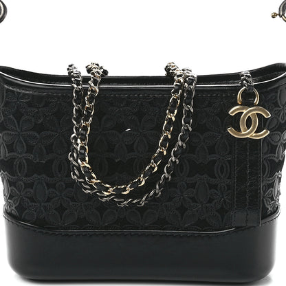 Chanel Calfskin Wool Felt Embossed Small Gabrielle Logo Hobo Black 8 of 11