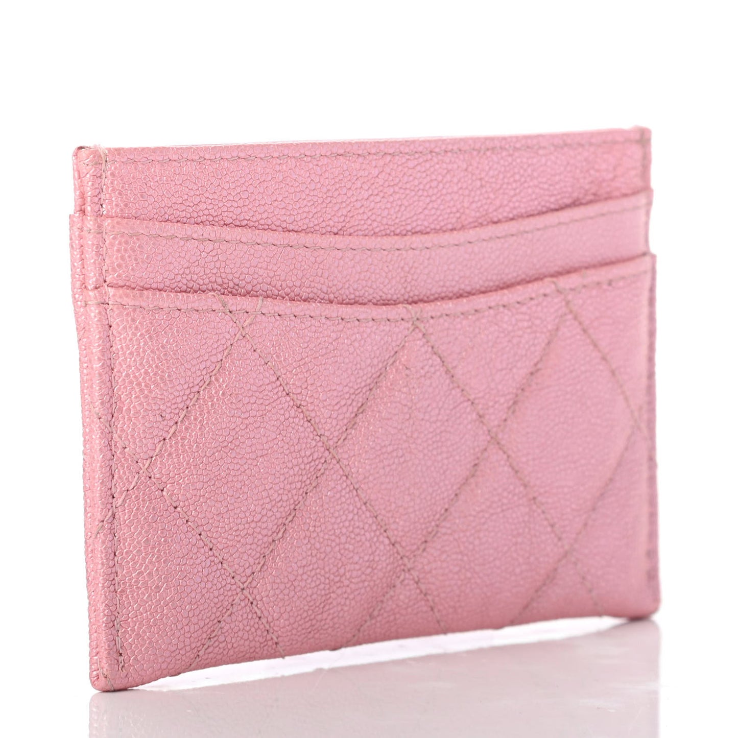 Iridescent Caviar Quilted Card Holder Rose Pink