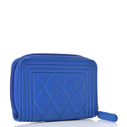 Chanel Lambskin Quilted Boy Zip Around Coin Purse Wallet Blue 3 of 8