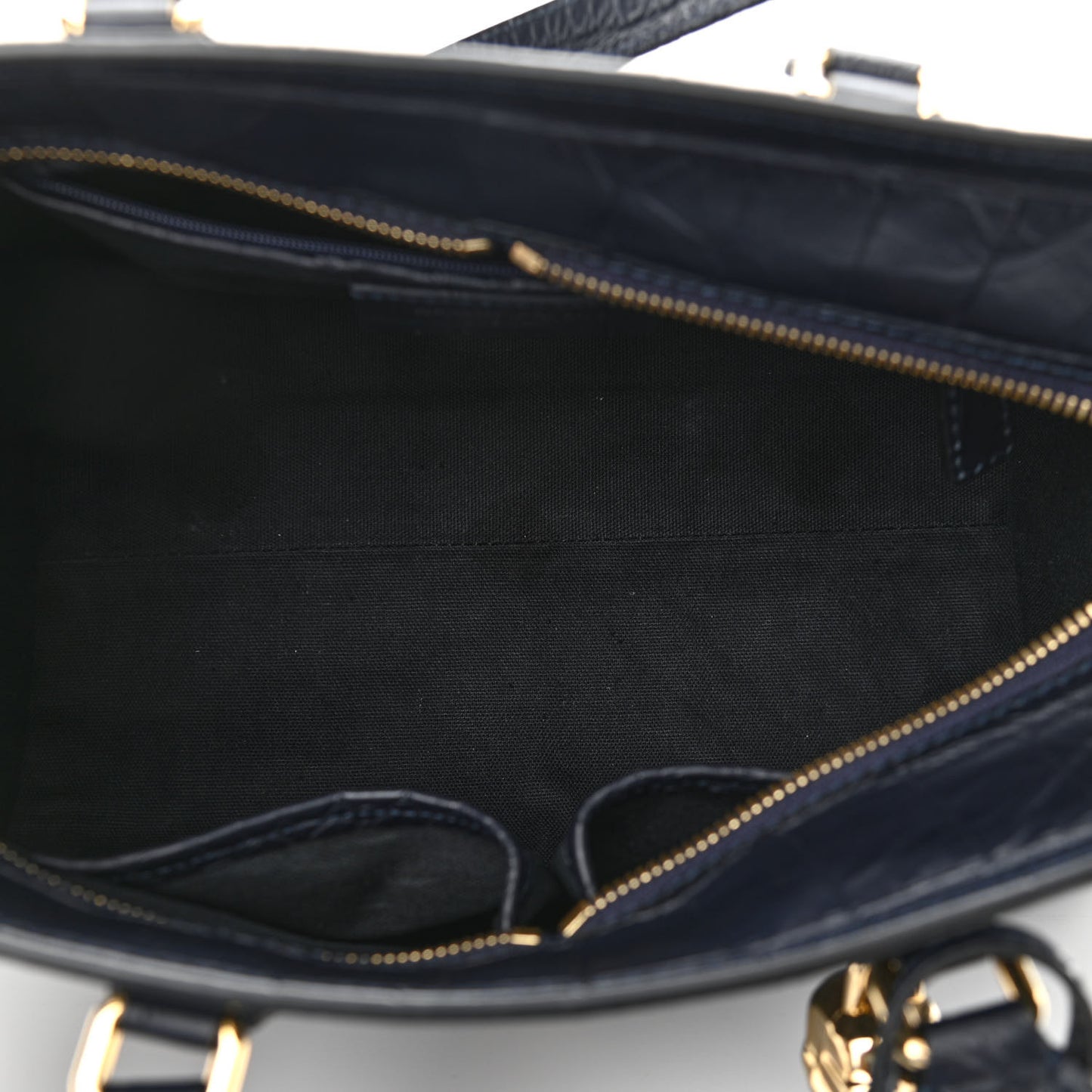 Calfskin Crocodile Embossed Small Skull Padlock Zip Around Tote Navy Blue