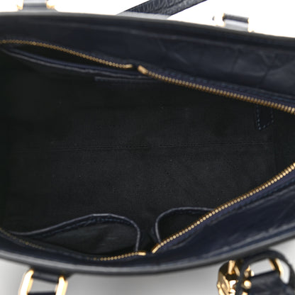 Alexander McQueen Calfskin Crocodile Embossed Small Skull Padlock Zip Around Tote Navy Blue 6 of 12