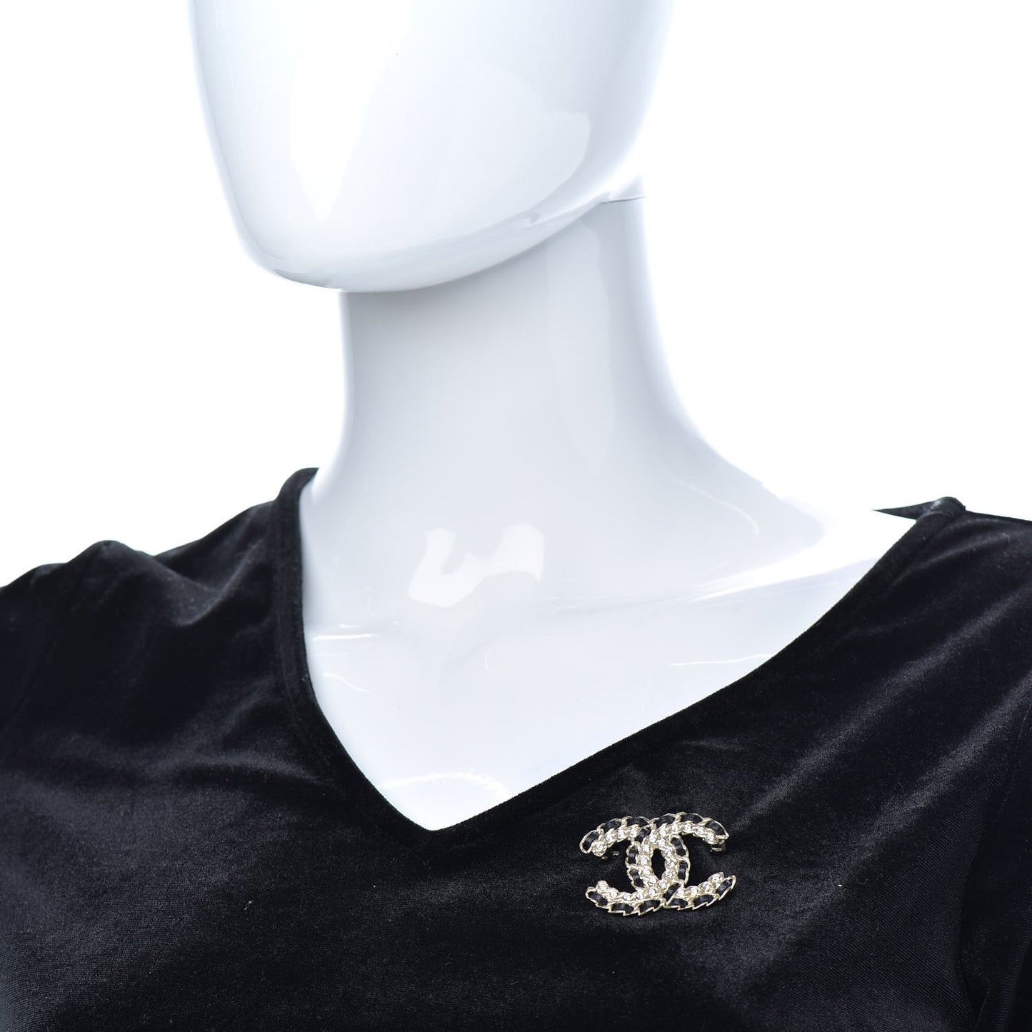 Lambskin Crystal Vintage Allure CC Chain Brooch Black Gold