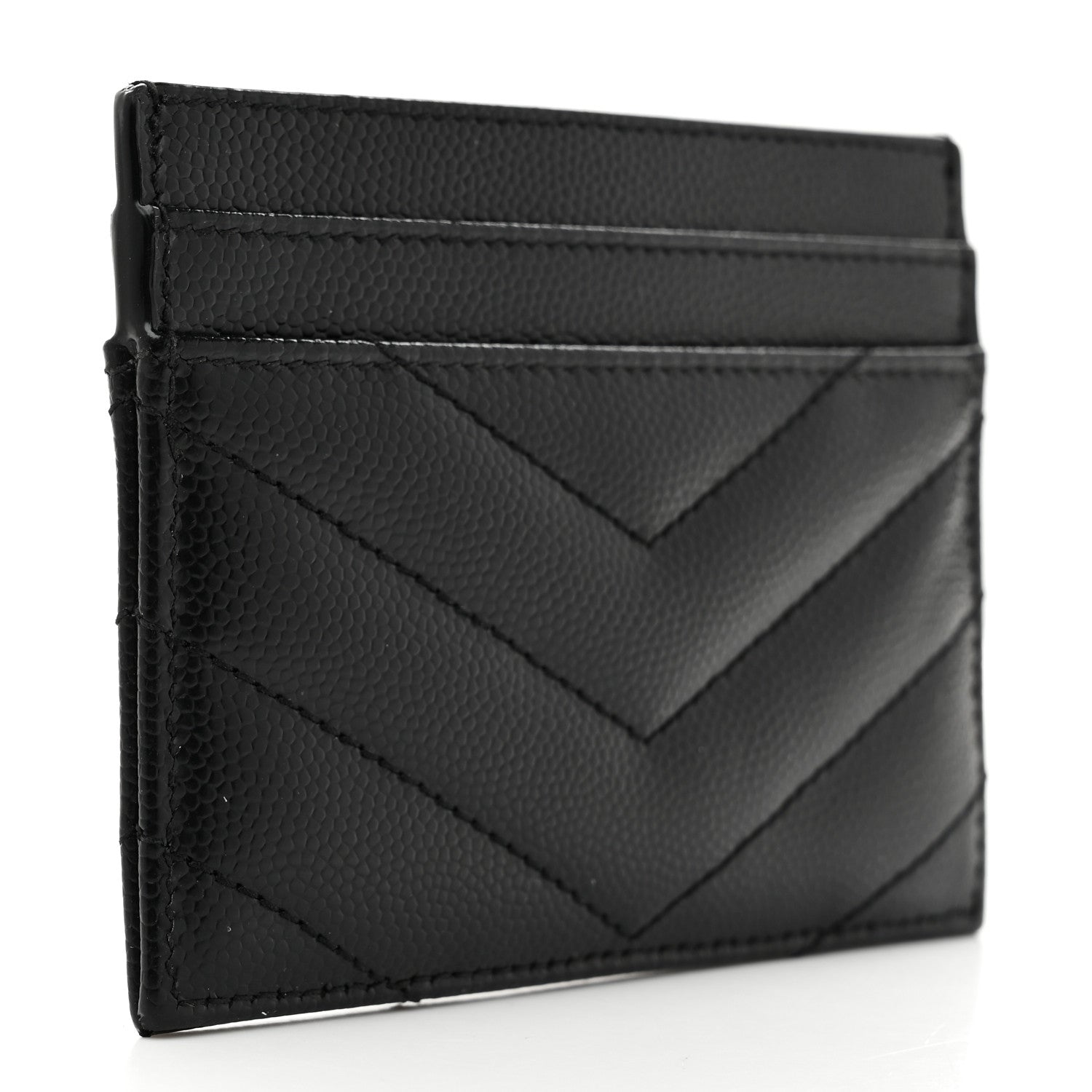 Saint Laurent Grain De Poudre Matelasse Chevron Monogram Credit Card Case Black 3 of 7