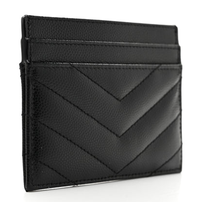 Saint Laurent Grain De Poudre Matelasse Chevron Monogram Credit Card Case Black 3 of 7