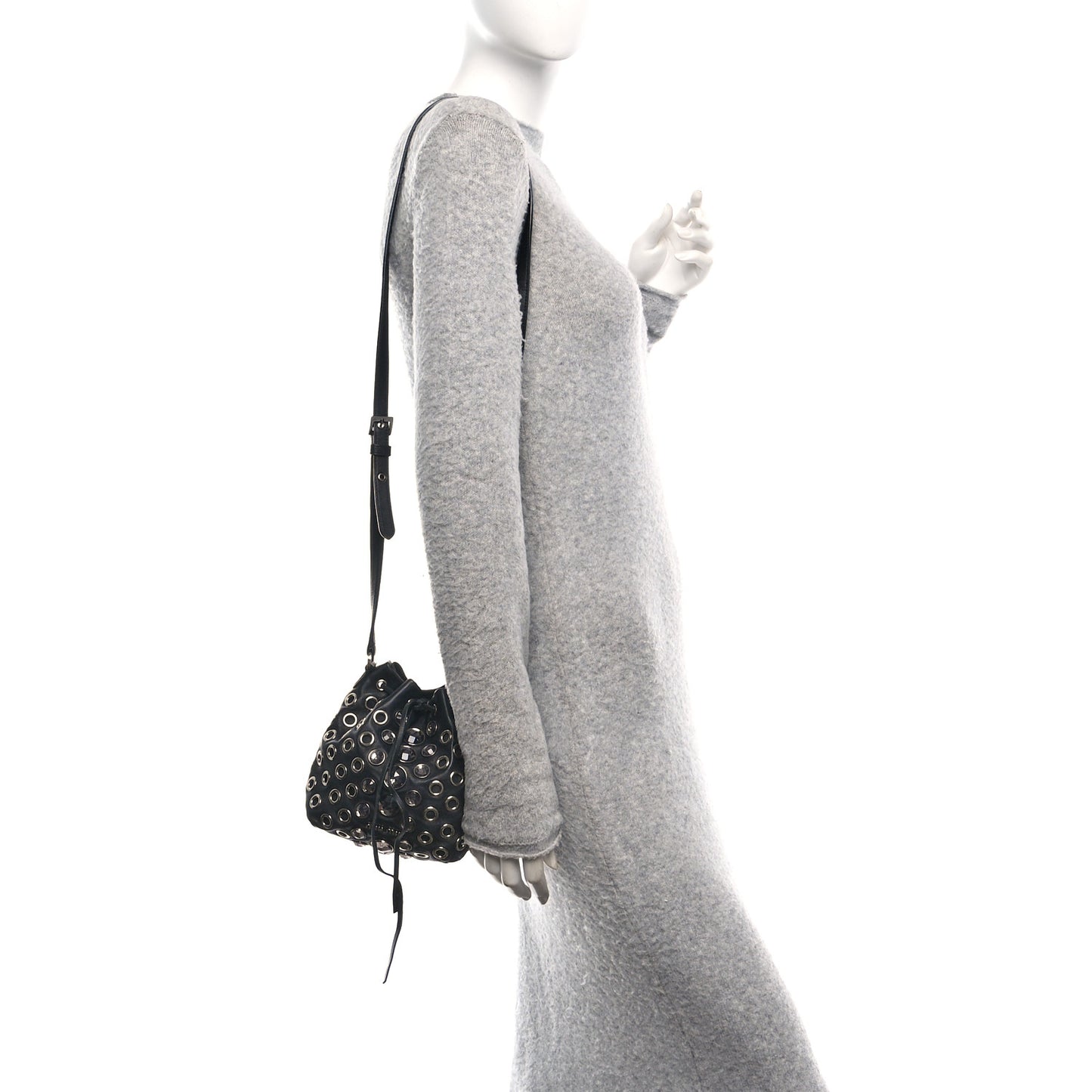 Nappa Jeweled Grommet Starlight Bucket Bag Black