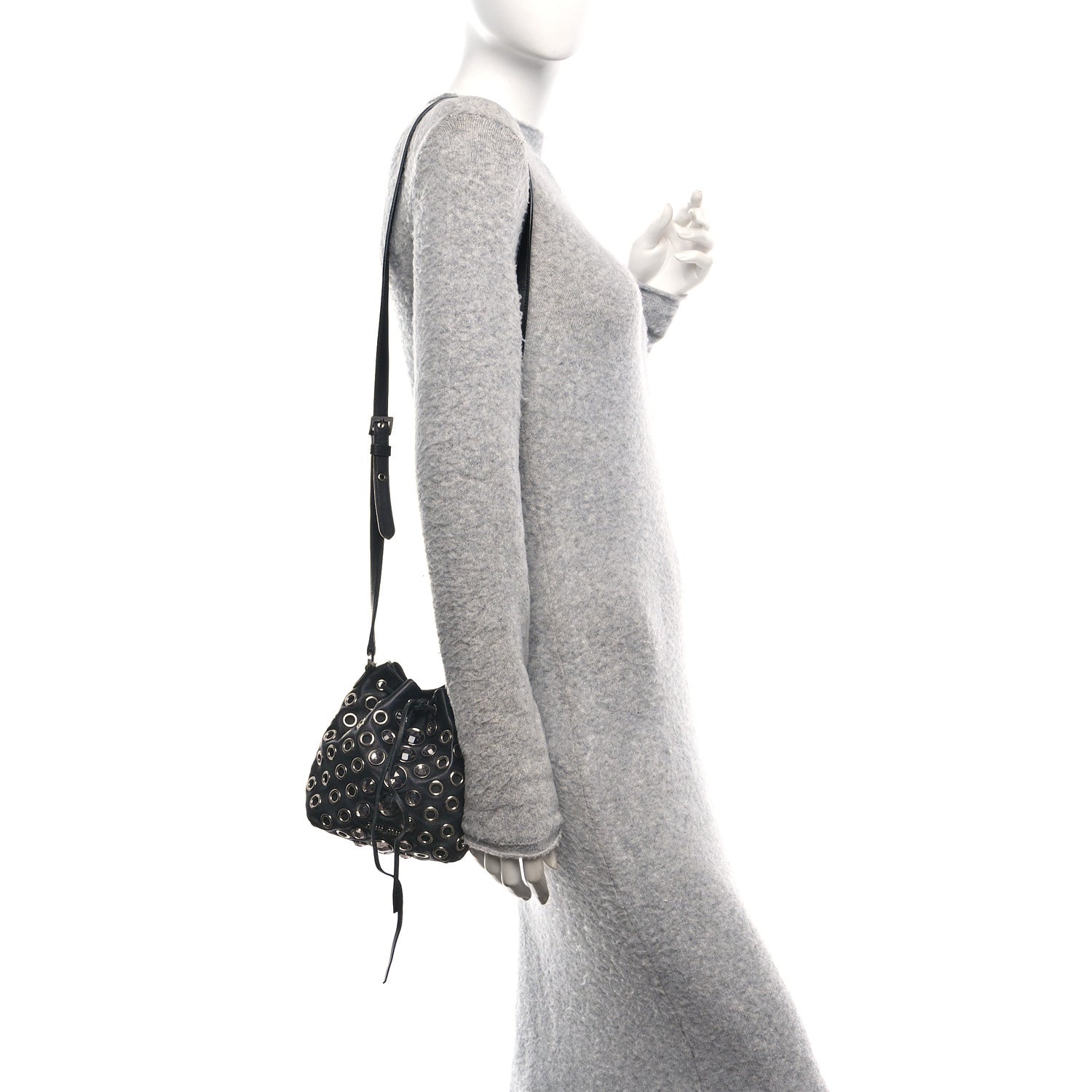 Miu Miu Nappa Jeweled Grommet Starlight Bucket Bag Black 2 of 15