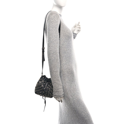 Miu Miu Nappa Jeweled Grommet Starlight Bucket Bag Black 2 of 15