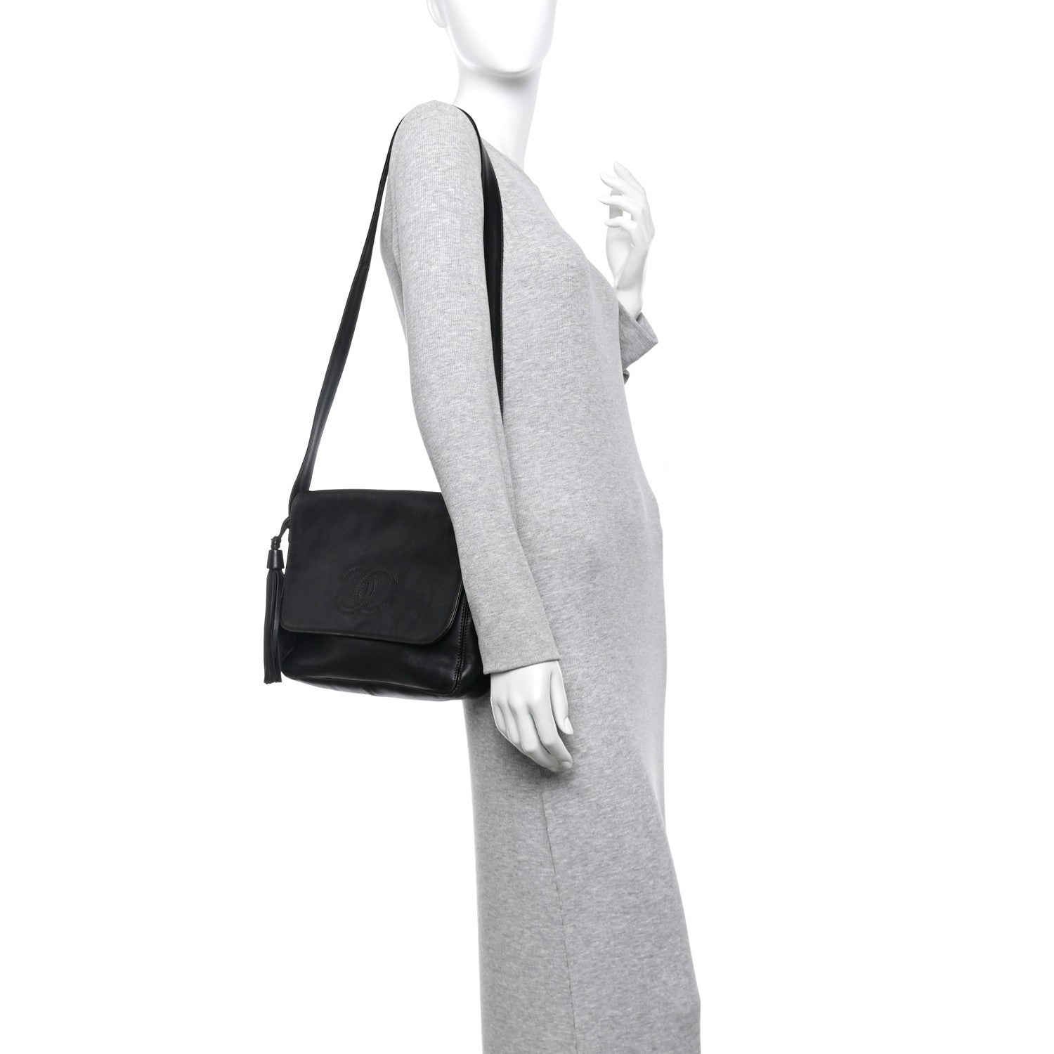 Chanel Lambskin CC Tassel Shoulder Flap Bag Black 2 of 14