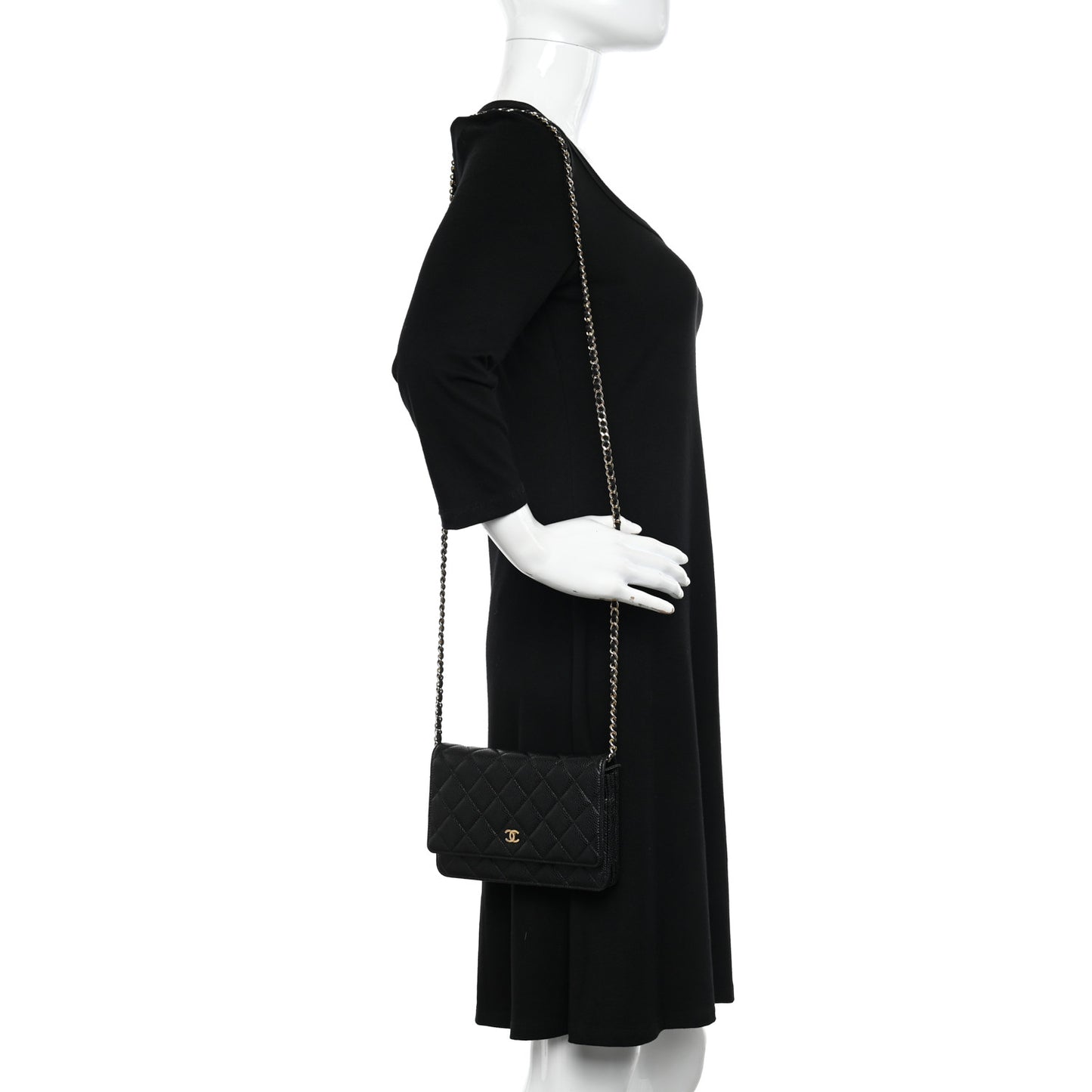 Caviar Quilted Wallet on Chain WOC Black