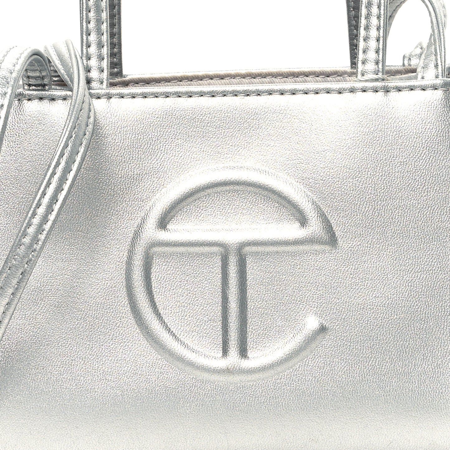 Metallic Vegan Leather Small Shopping Bag Silver