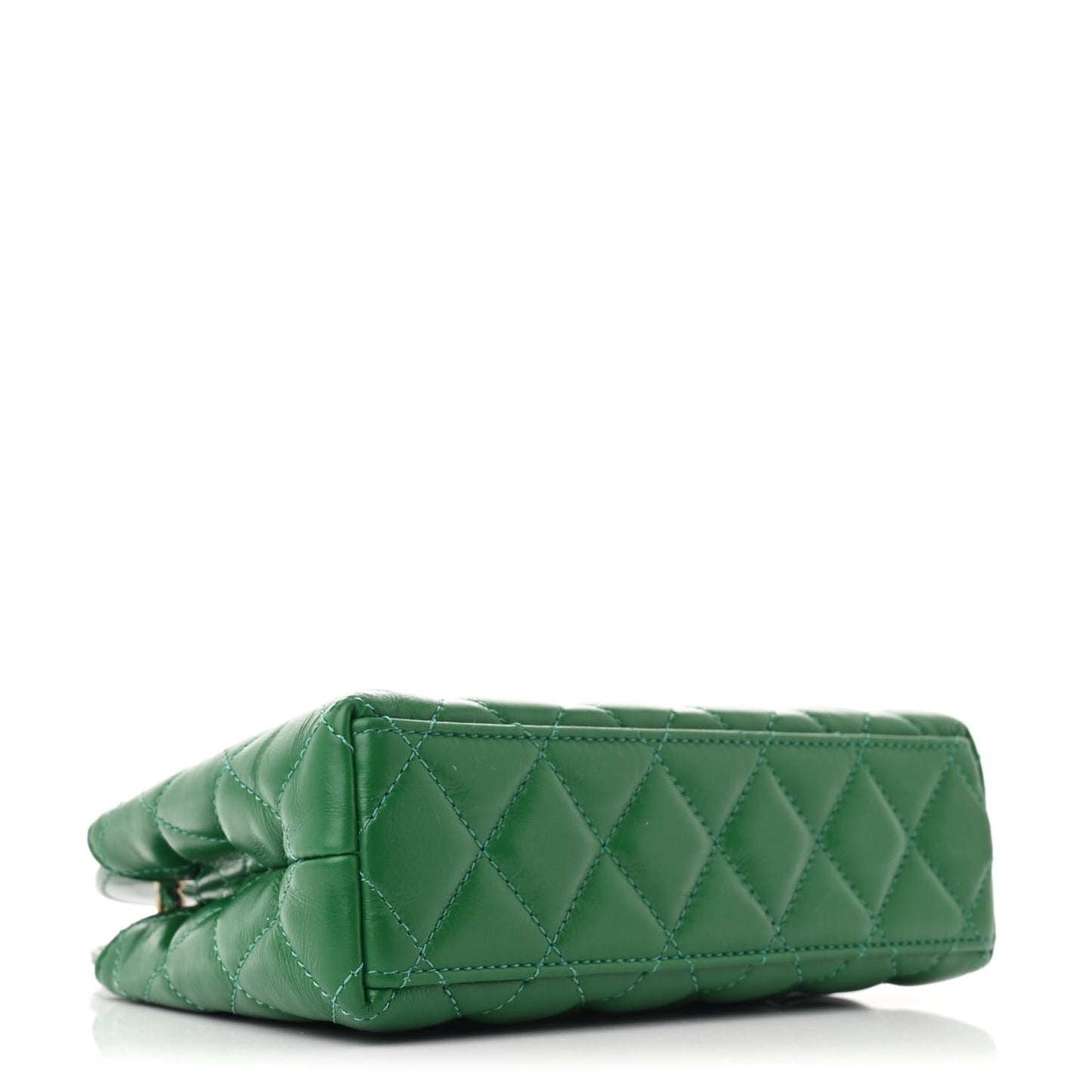 Shiny Aged Calfskin Quilted Nano Kelly Shopper Green