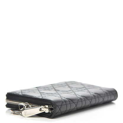 Christian Dior Lambskin Cannage Lady Dior Zip Wallet Black 4 of 12