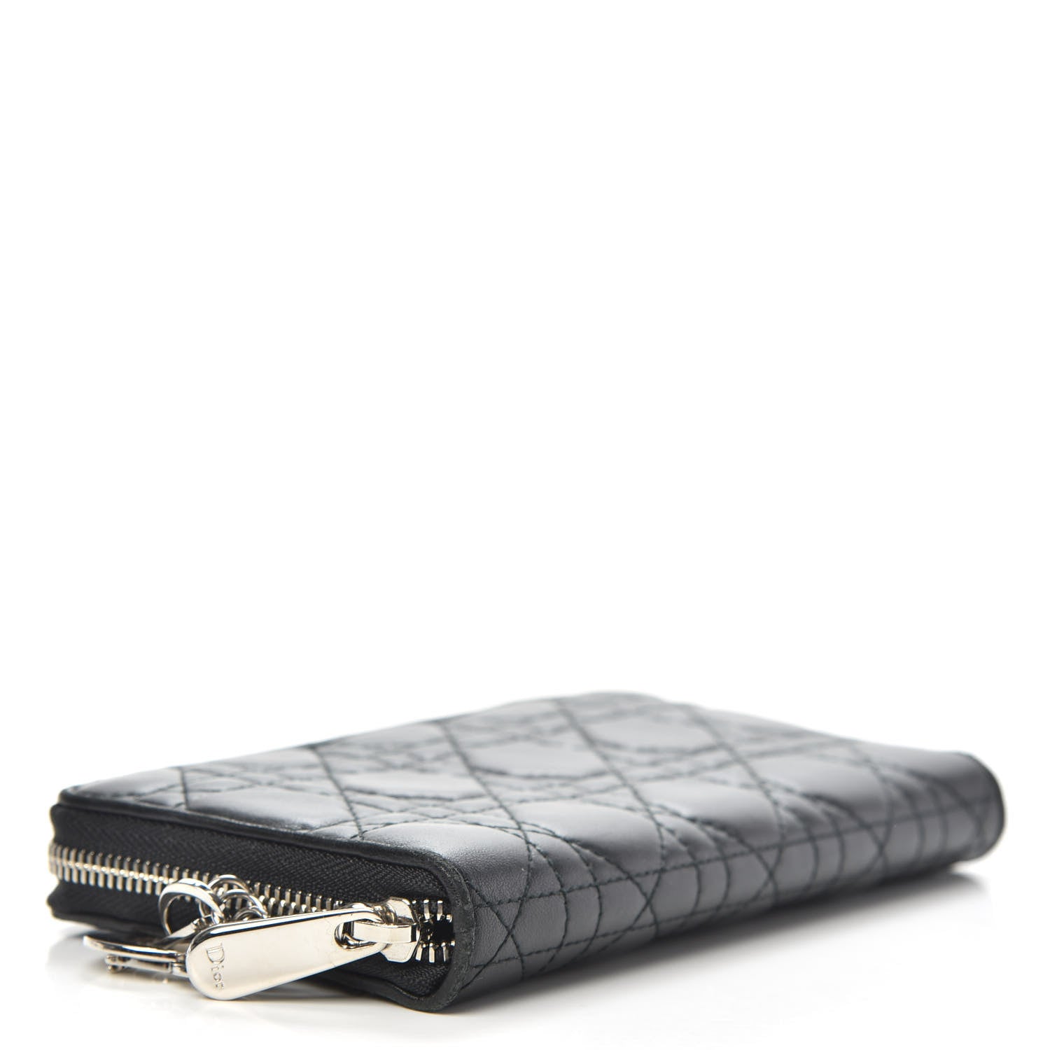 Christian Dior Lambskin Cannage Lady Dior Zip Wallet Black 4 of 12