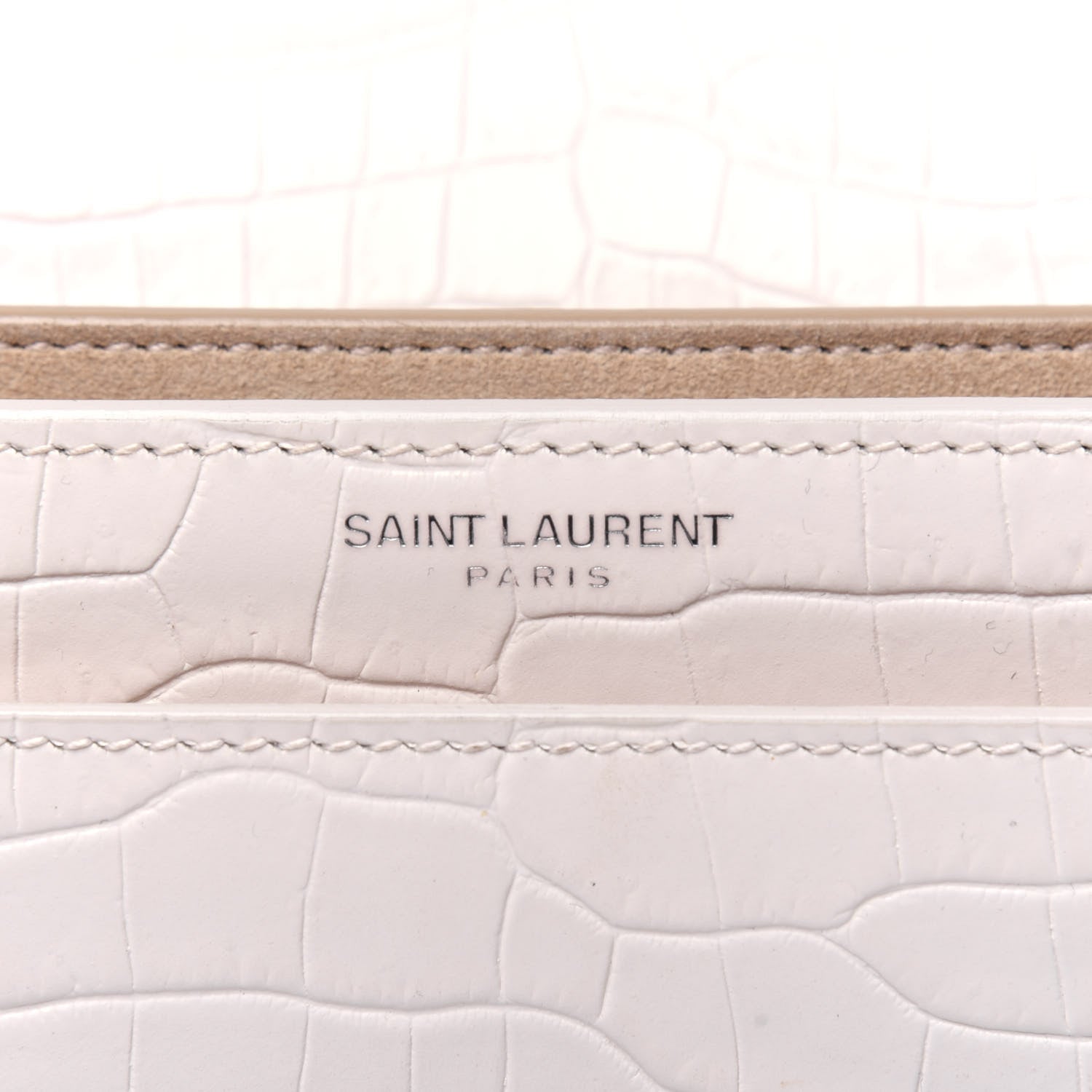 Saint Laurent Calfskin Crocodile Embossed Medium Monogram Sunset Blanc Vintage 6 of 23