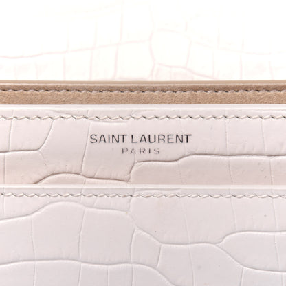 Saint Laurent Calfskin Crocodile Embossed Medium Monogram Sunset Blanc Vintage 6 of 23