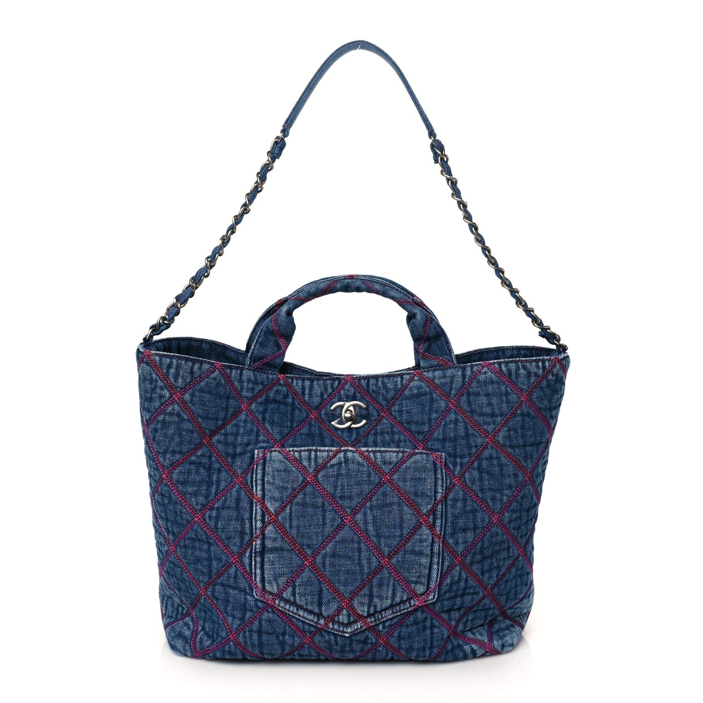 Denim Stitched Coco Beach Shopping Tote Blue