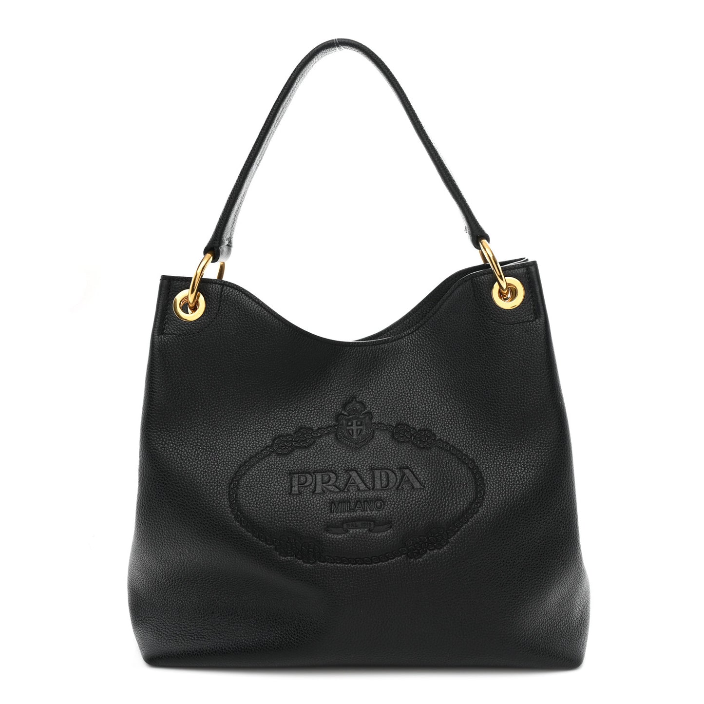 Vitello Phenix Embossed Logo Hobo Black
