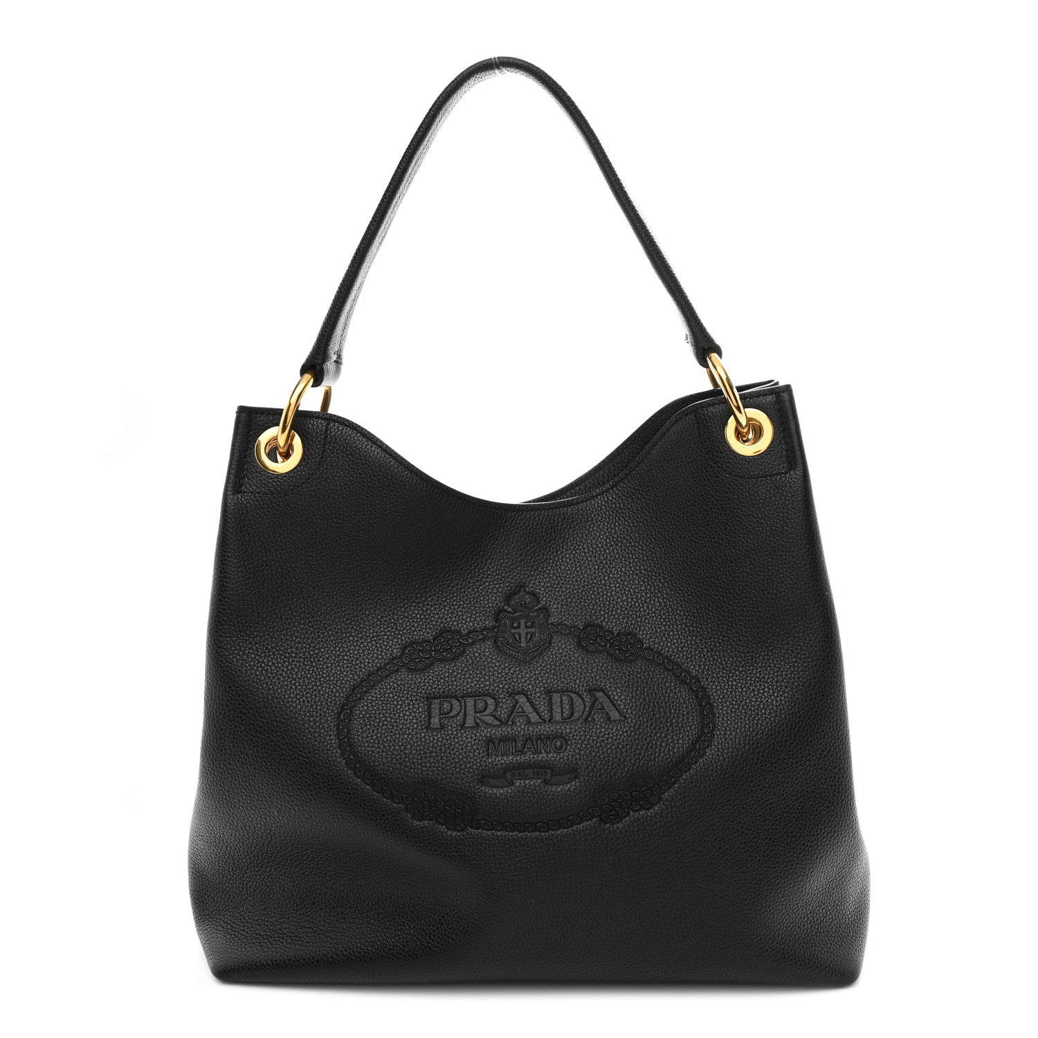 Prada Vitello Phenix Embossed Logo Hobo Black 1 of 10
