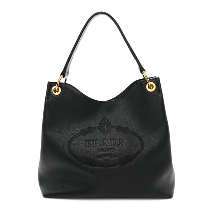 Prada Vitello Phenix Embossed Logo Hobo Black 1 of 10