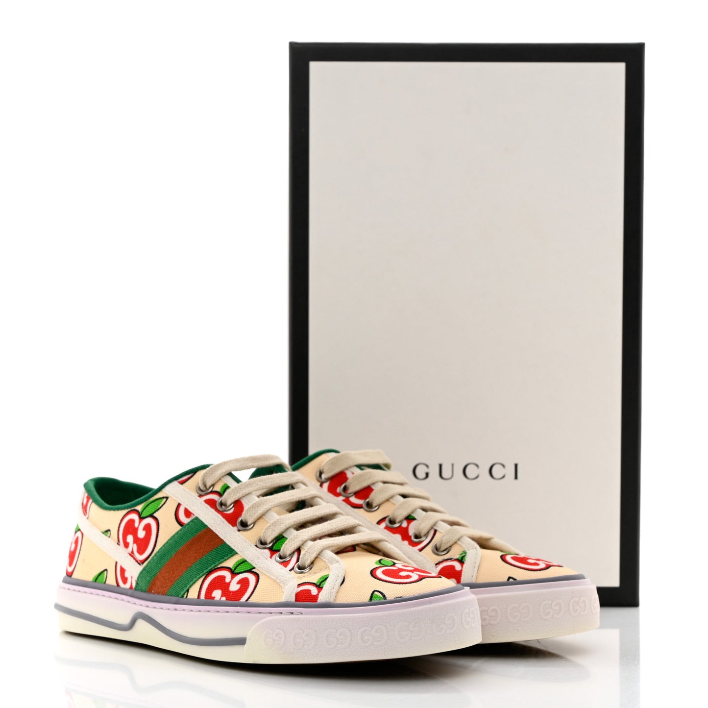 Canvas Web GG Apple Womens 1977 Tennis Sneakers 37 Ivory Red Mystic White New Shamarock
