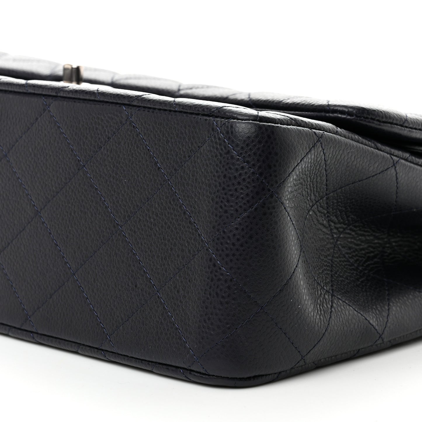 Caviar Quilted Jumbo Double Flap Navy Blue