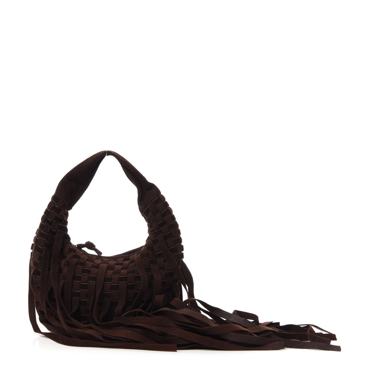 Suede Intrecciato Fringe Mini Hobo Ebano