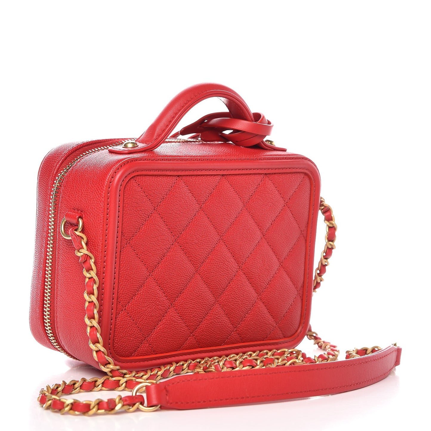 Caviar Quilted Small CC Filigree Vanity Case Red