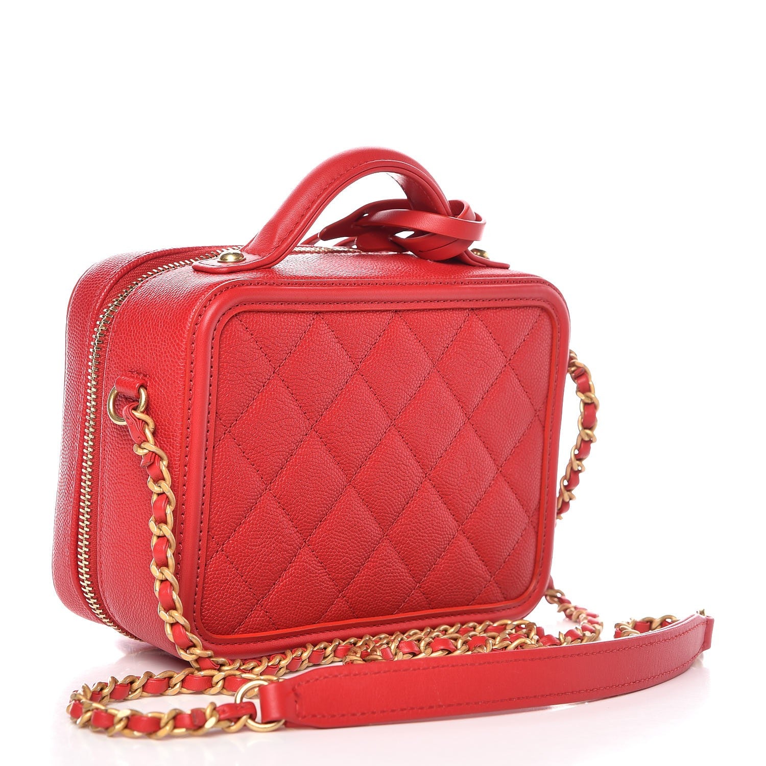 Chanel Caviar Quilted Small CC Filigree Vanity Case Red 3 of 9