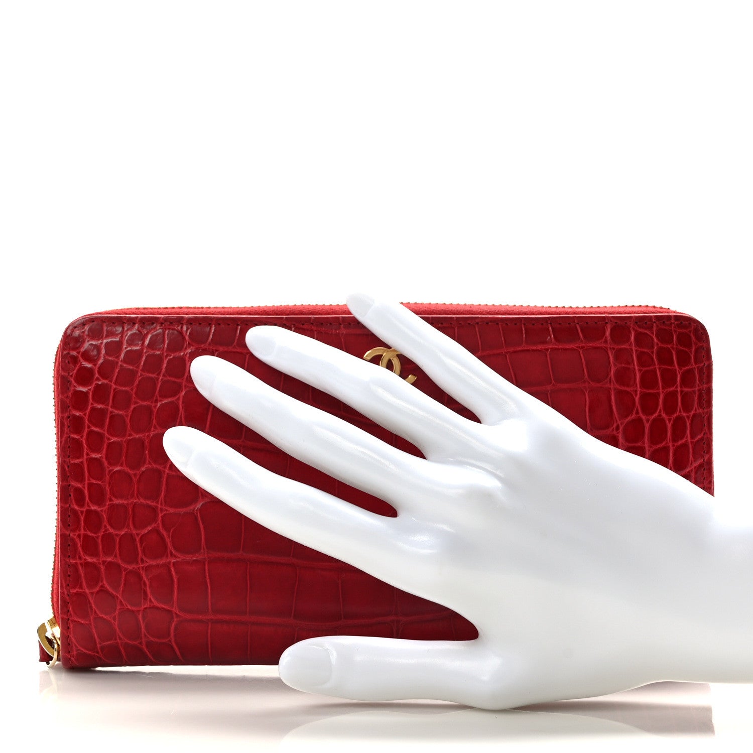 Chanel Alligator Large Gusset Zip Around Wallet Red 2 of 8