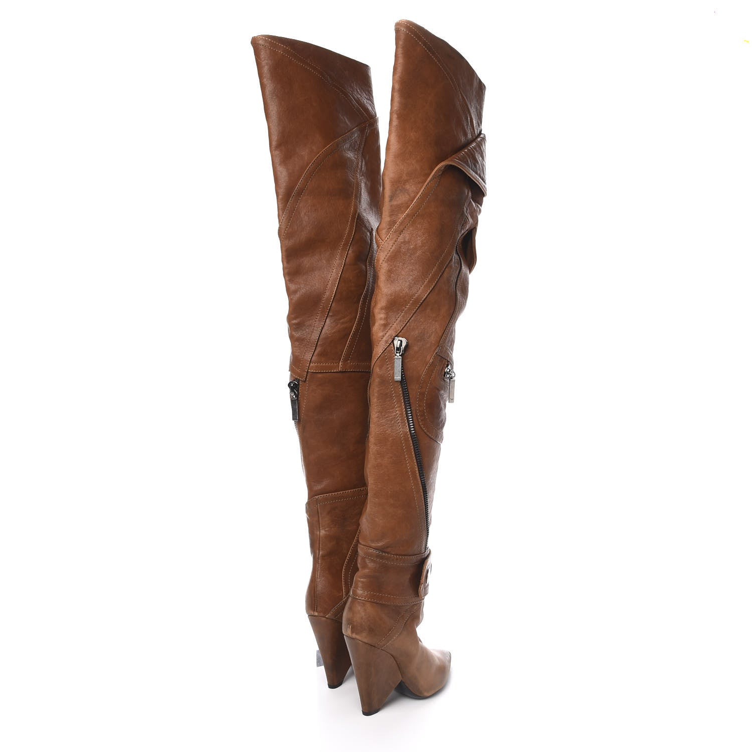 Saint Laurent Calfskin Niki Zip Over The Knee Boot 35.5 Brown 4 of 8