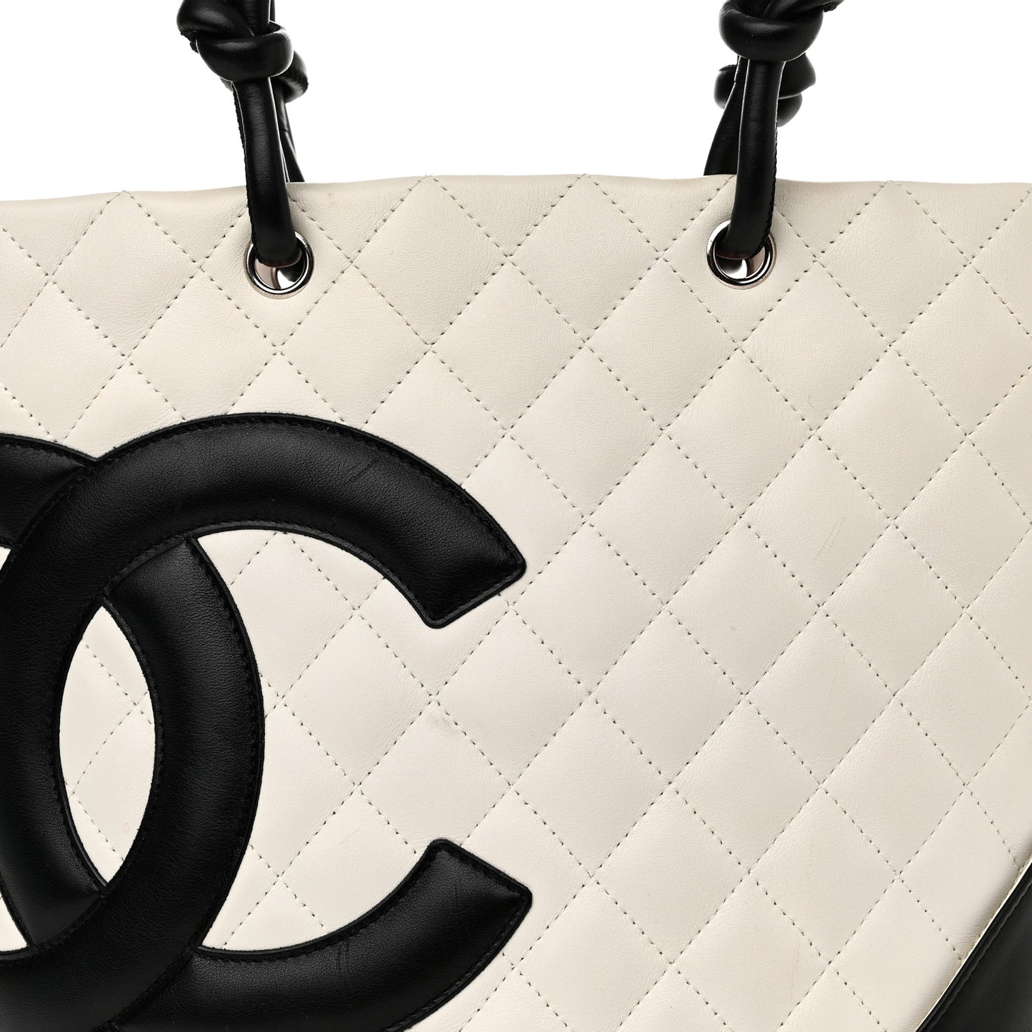 Calfskin Quilted Medium Cambon Tote White Black
