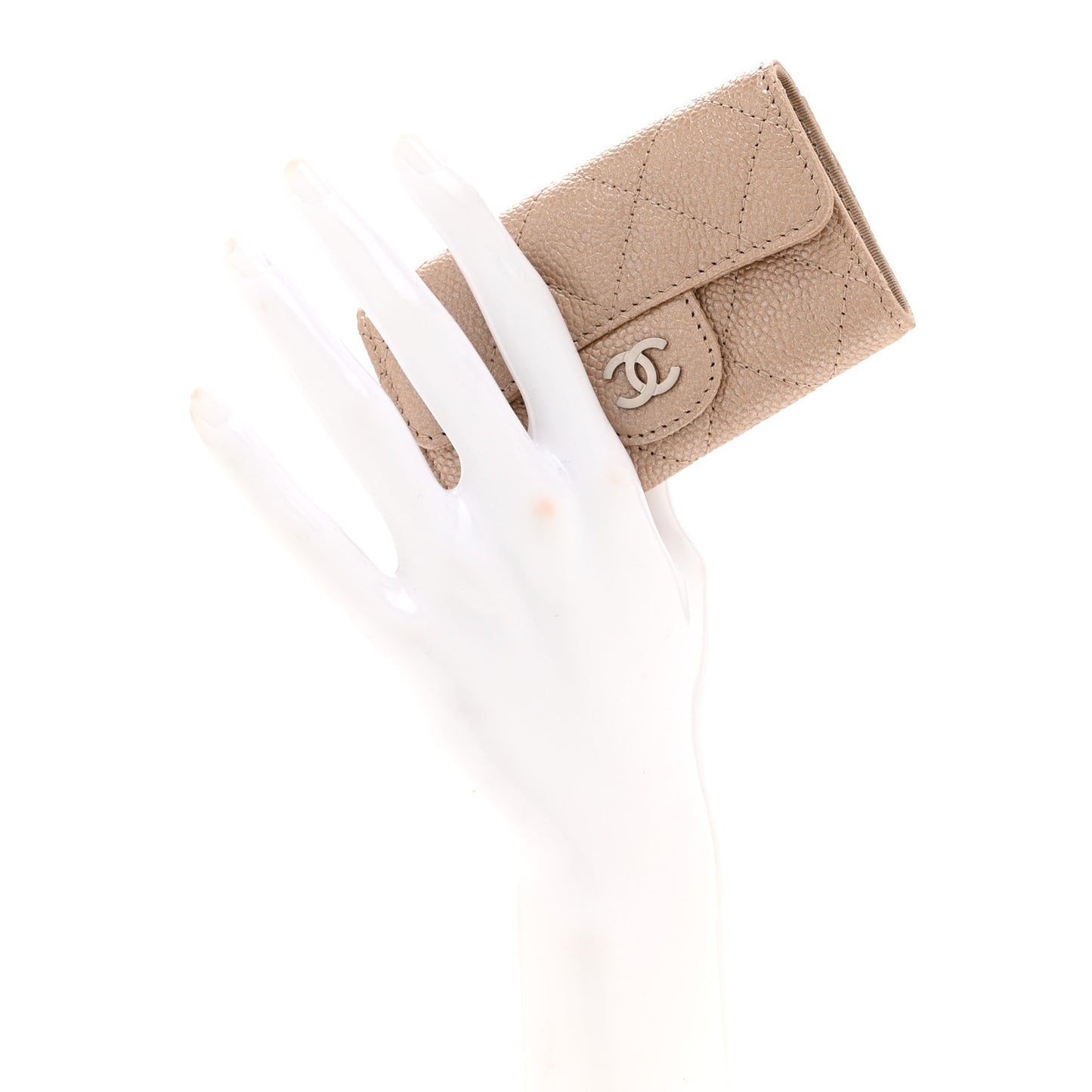Metallic Caviar Quilted 6 Key Holder Light Beige