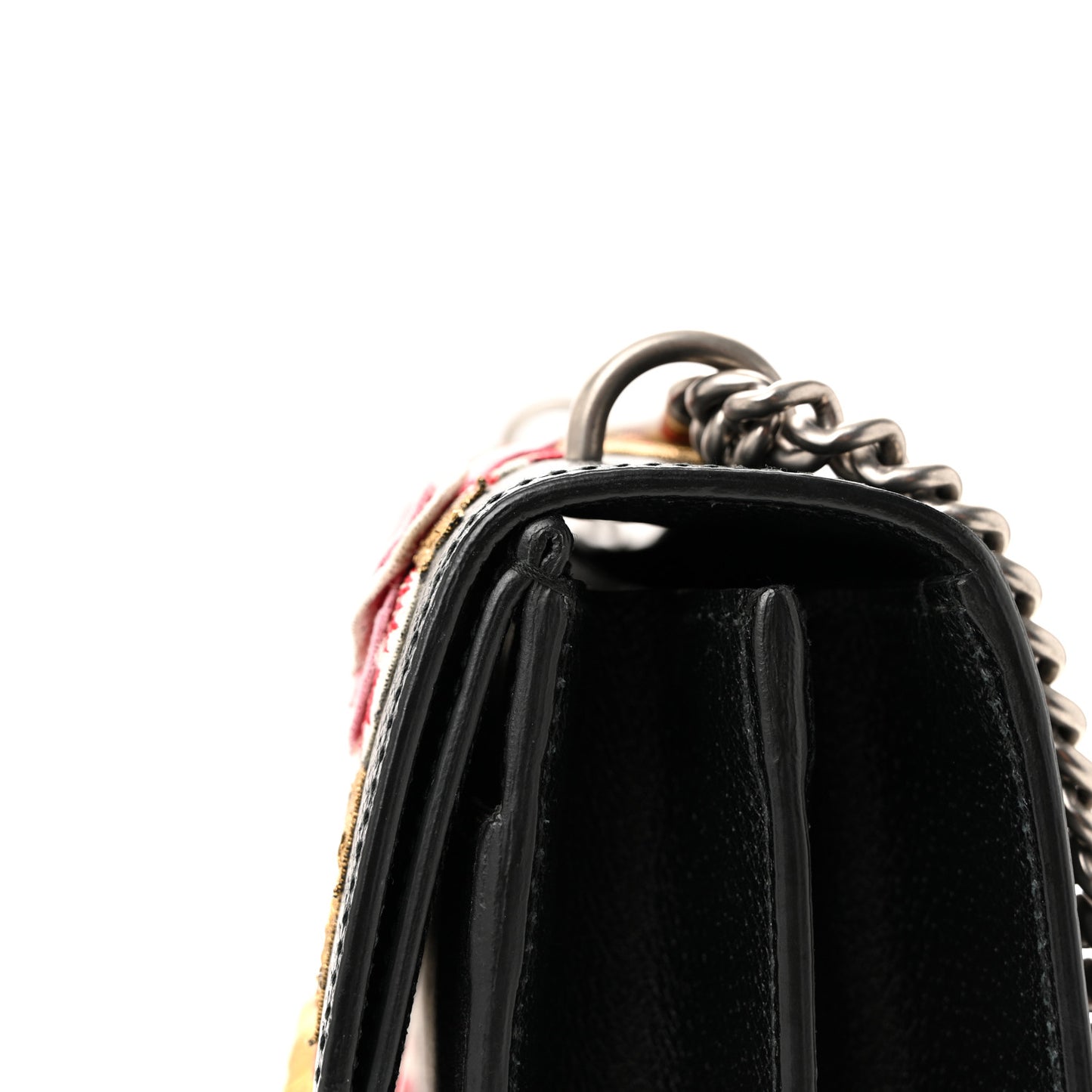 Calfskin Web Floral Embroidered Medium Dionysus Shoulder Bag Black