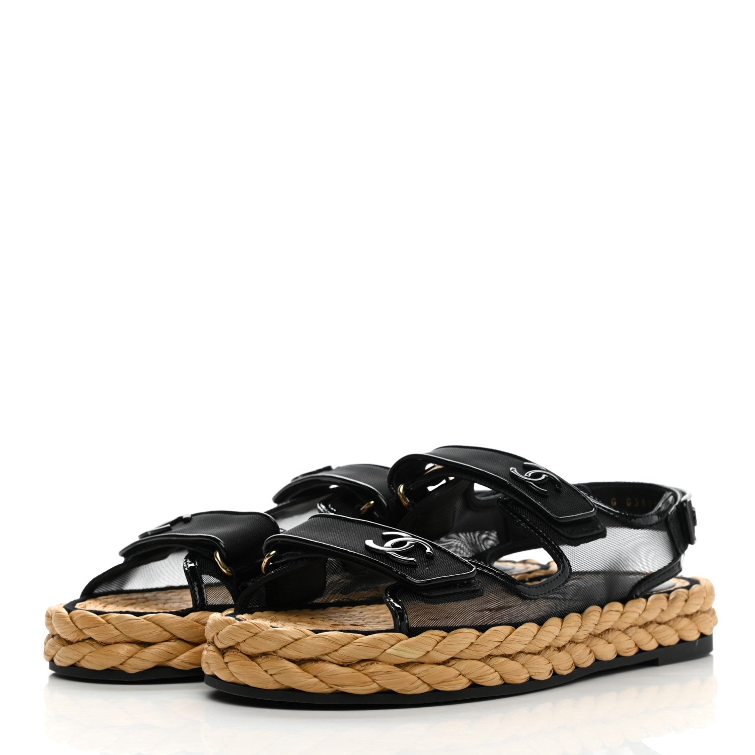Chanel Mesh Patent Calfskin Velcro Dad Sandals 41 Black 3 of 10