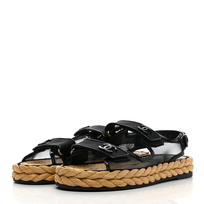 Chanel Mesh Patent Calfskin Velcro Dad Sandals 41 Black 3 of 10