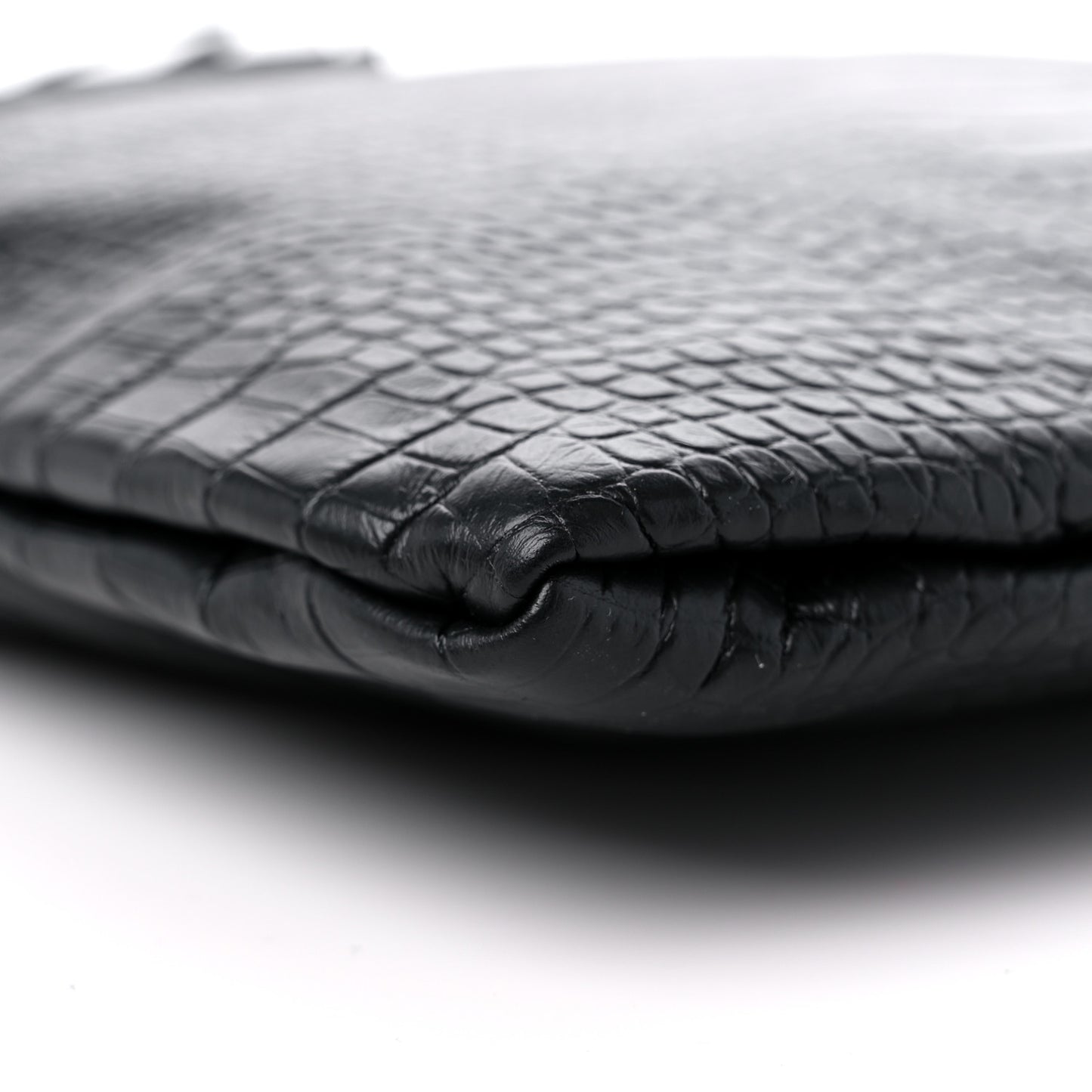 Crocodile Embossed Hobo Bag Black