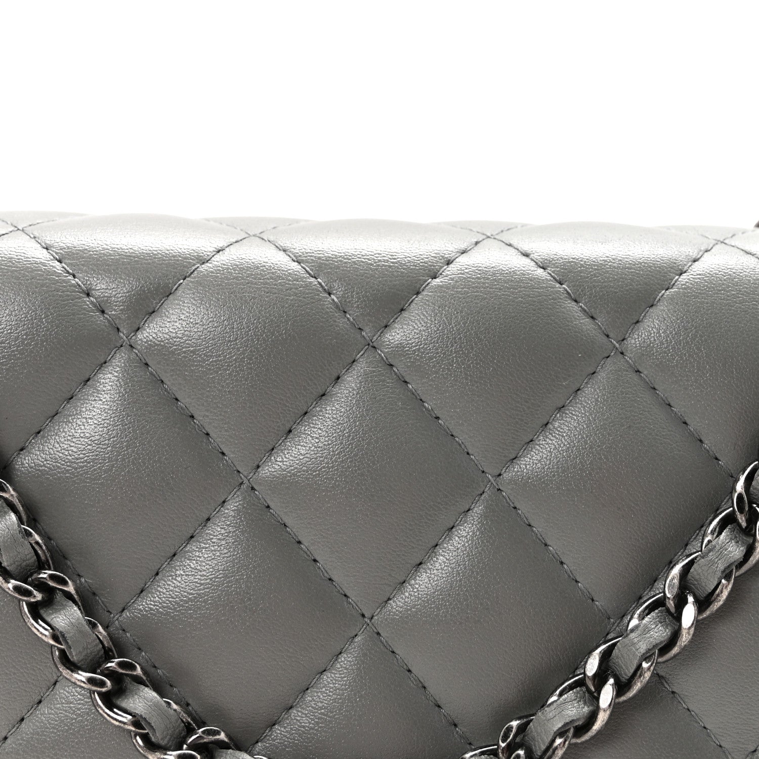 Chanel Lambskin Quilted Boy Wallet On Chain WOC Grey 9 of 12