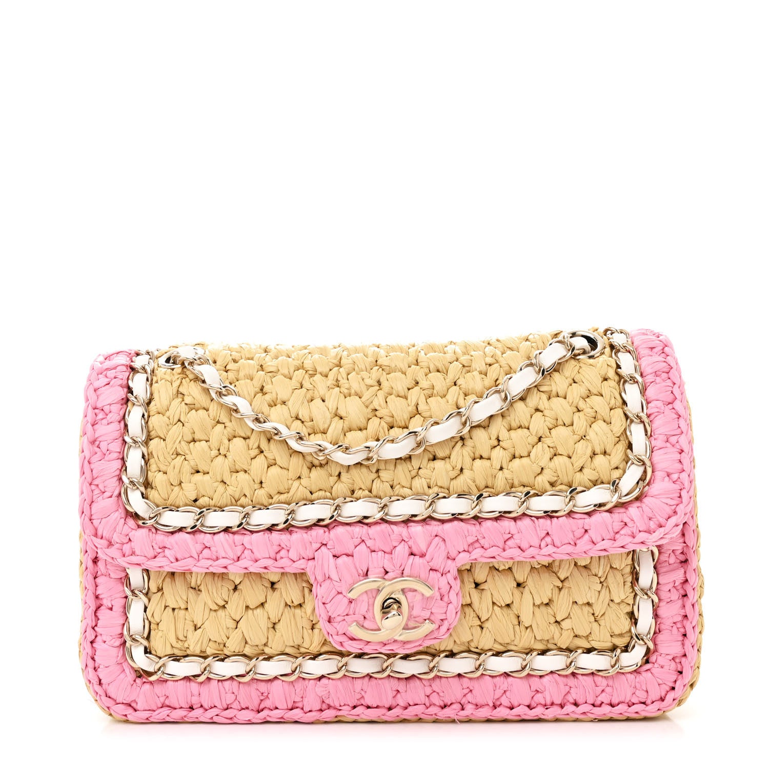 Chanel Raffia Chain Venice Beach Flap Bag Beige Pink 1 of 13