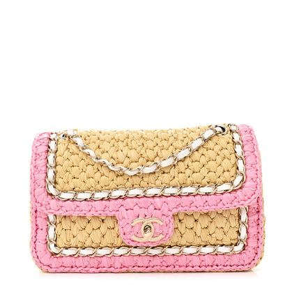 Chanel Raffia Chain Venice Beach Flap Bag Beige Pink 1 of 13
