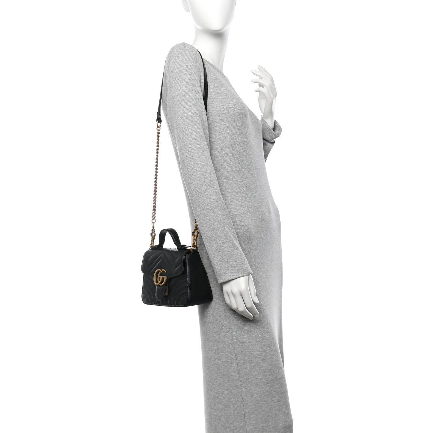 Calfskin Matelasse Mini GG Marmont Top Handle Shoulder Bag Black