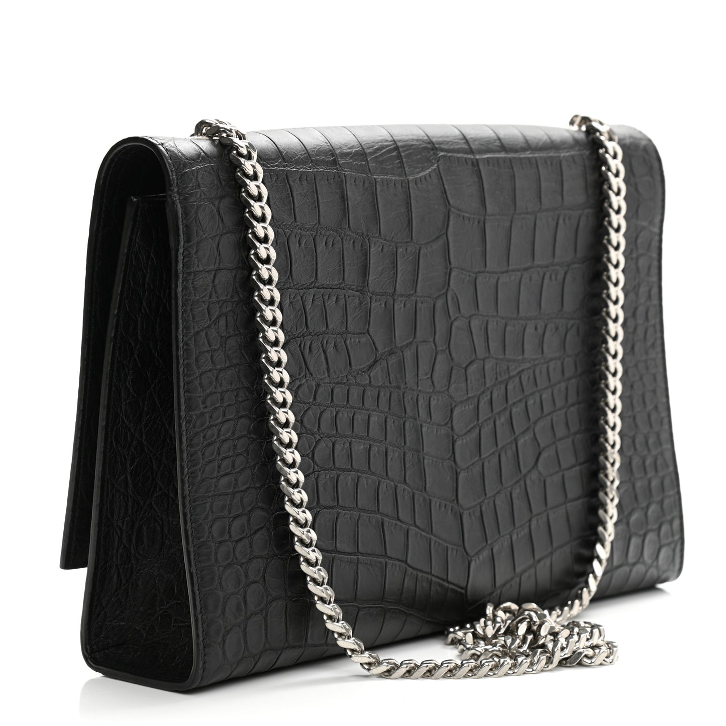 Calfskin Crocodile Embossed Monogram Satchel Black