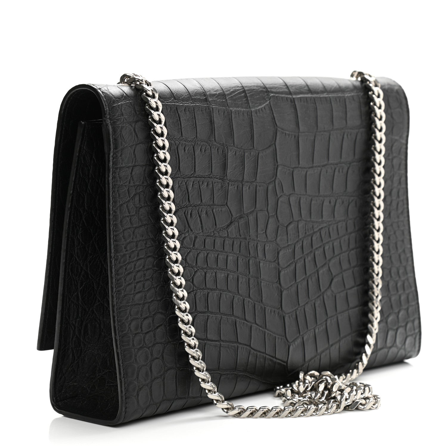 Saint Laurent Calfskin Crocodile Embossed Monogram Satchel Black 3 of 8